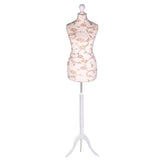 Display Guru Female Uk Size 12/14 Dressmakers Tailors Dummy Mannequin, Brown Flower on Cream Torso Bust With White Wood Tripod Stand
